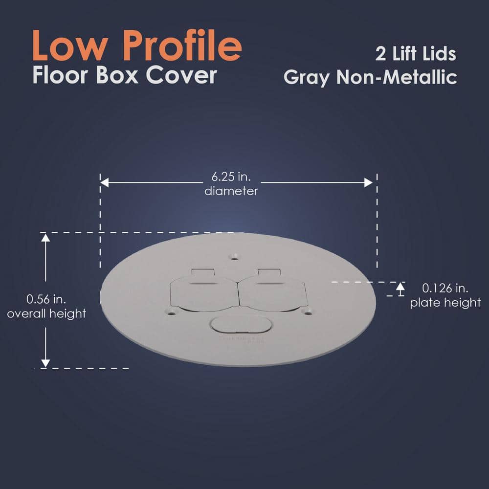 NEWHOUSE ELECTRIC Low-Profile Round Floor Box Outlet Cover with 2 Lift Lids, Gray (4)