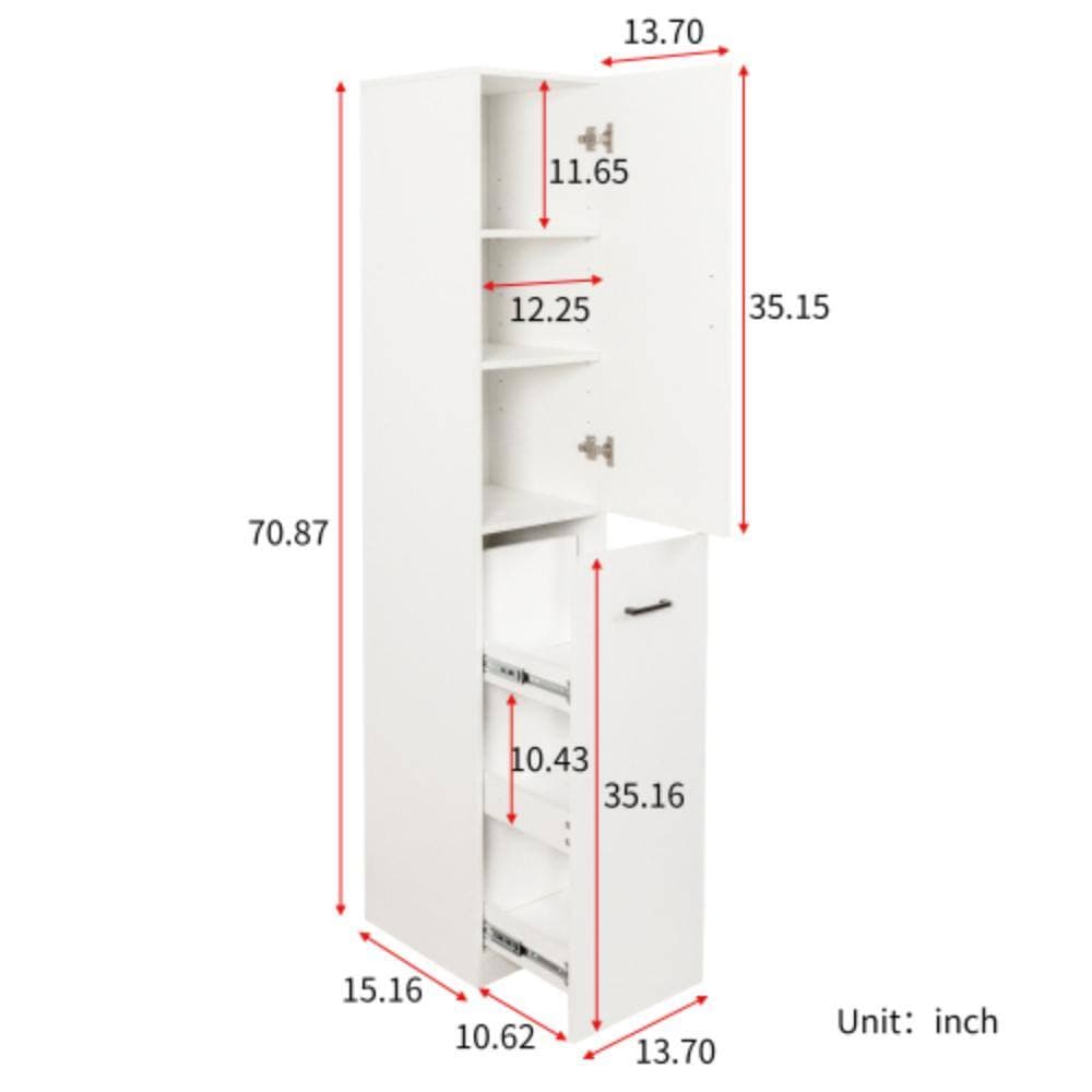 Unbranded 13.7 in. W x 15.16 in. D x 70.87 in. H Bathroom White Linen Cabinet (2)