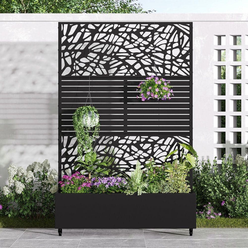 Wooakway 47 in. W x 72 in. H Black Wall Decal Outdoor/Indoor Metal Planter Box GardenTrellis Privacy Screen