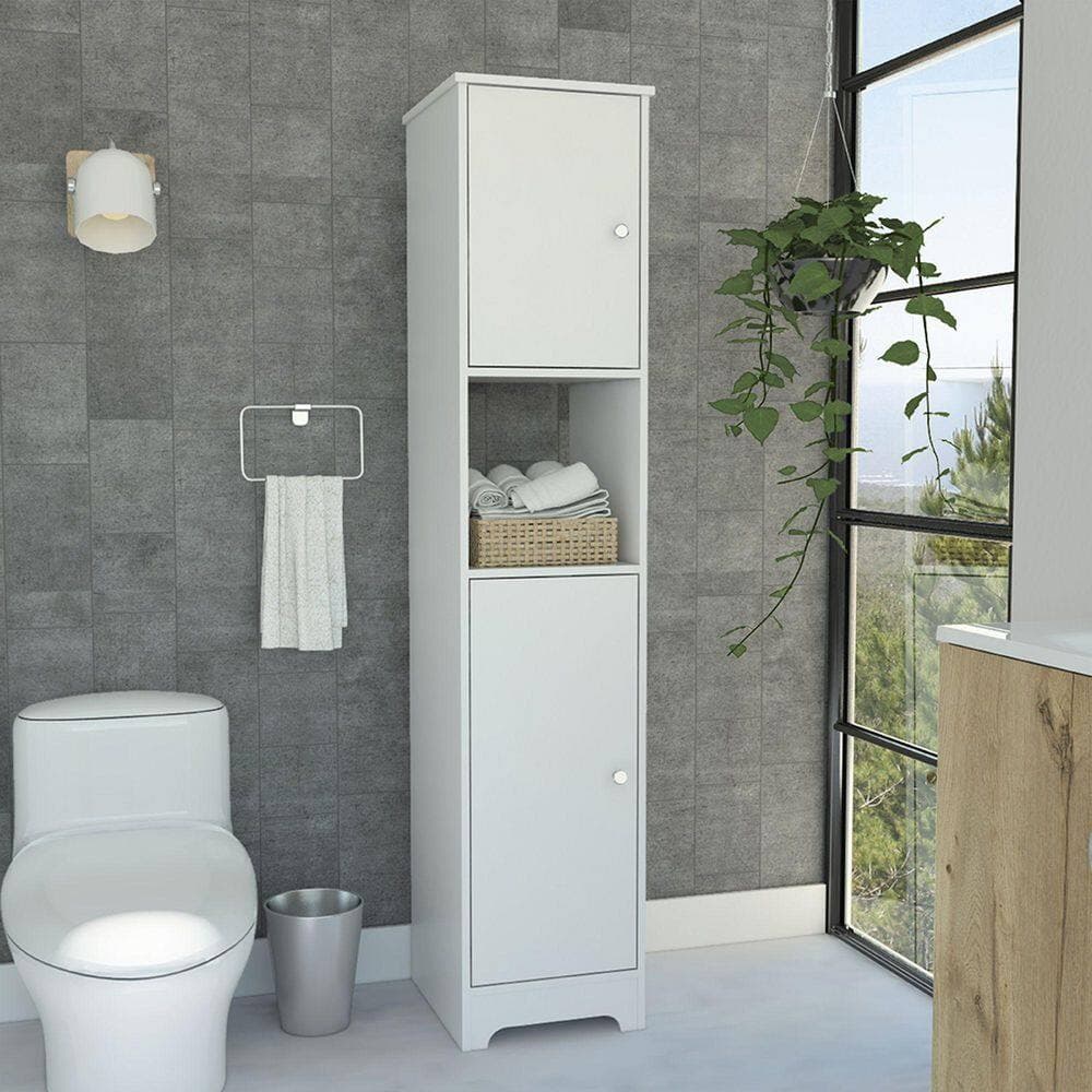 Tahanbath 14.37 in. W x 16.04 in. D x 67.80 in. H White MDF Freestanding Linen Cabinet with 1-Shelf (2)