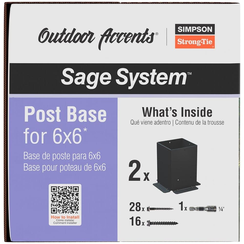 Simpson Strong-Tie Outdoor Accents Sage System Black Powder-Coated Post Base for 6x6 with Screws (2-Pack) (2)
