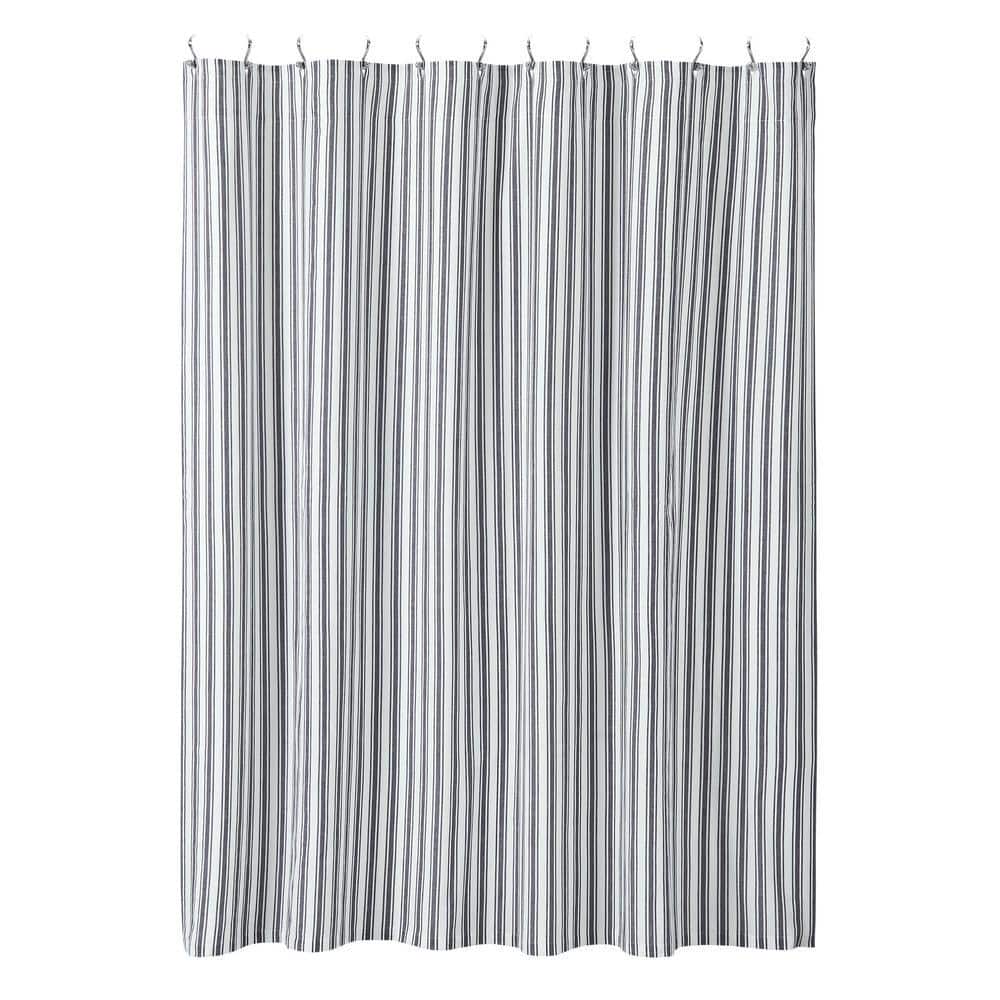 VHC BRANDS Sawyer Mill Black 72 in Ticking Stripe Shower Curtain