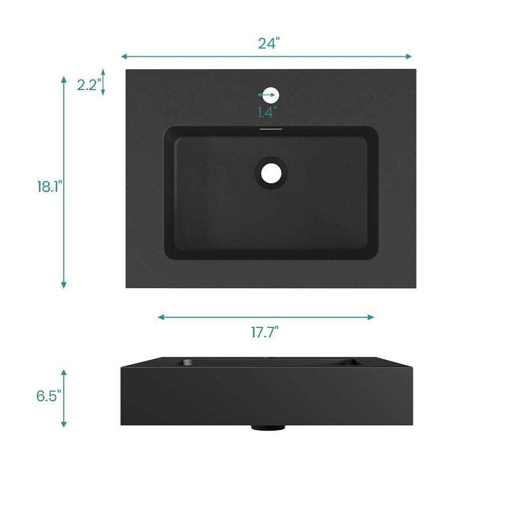 LIVACA 24 in. x 18 in. Drop-In Bathroom Sink in Matte Black Engineered Quartz with Integrated Overflow (2)