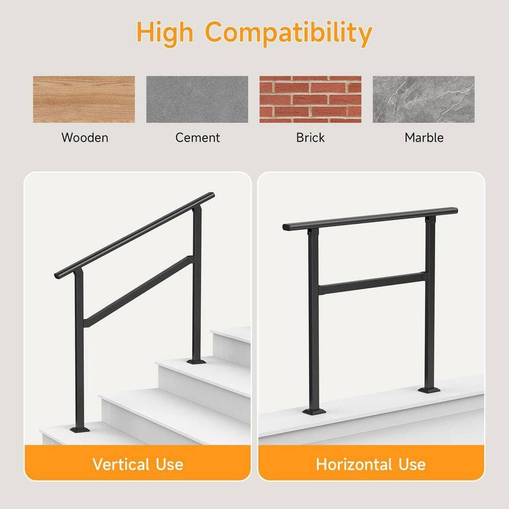 xinyoec 40.6 in. Adjustable Wrought Iron Step Handrail 1-Pack for 3-Steps Indoor Outdoor Porch Garden Staircase (3)