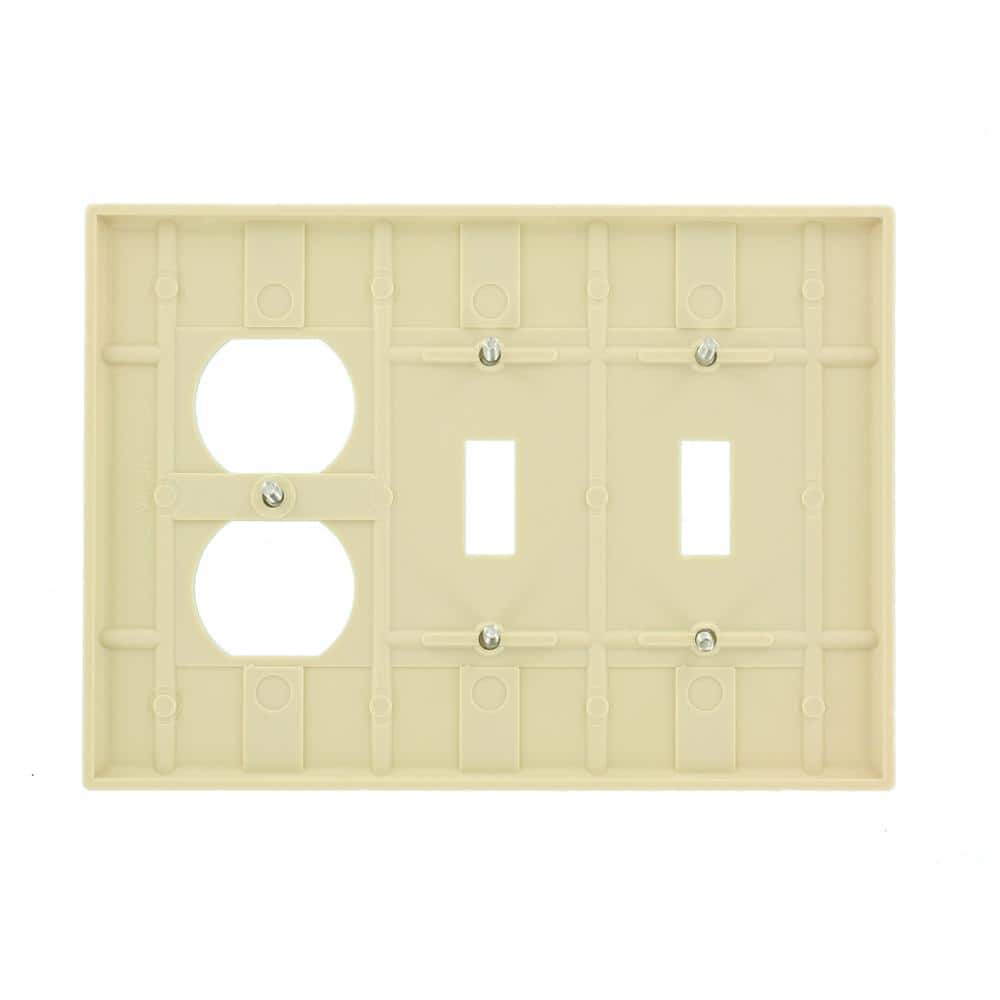 Leviton 3-Gang Ivory 2-Toggle / 1-Duplex Outlet/Receptacle Plastic Midway/Midsize Wall Plate (1-Pack) 80521-I (3)