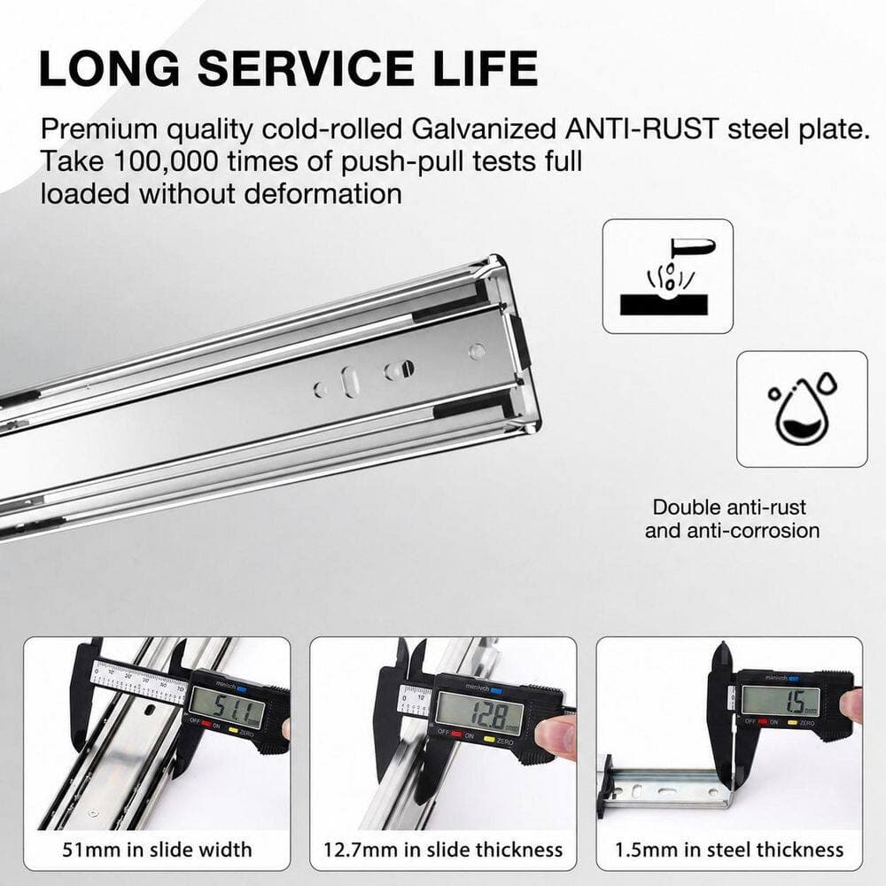 LAIFUCAM Full Extension 12-40 in. Blue Zinc Steel Side Mount Undermount Heavy Duty Drawer Slides 150 lbs. Soft-Close 1-Pair (2)