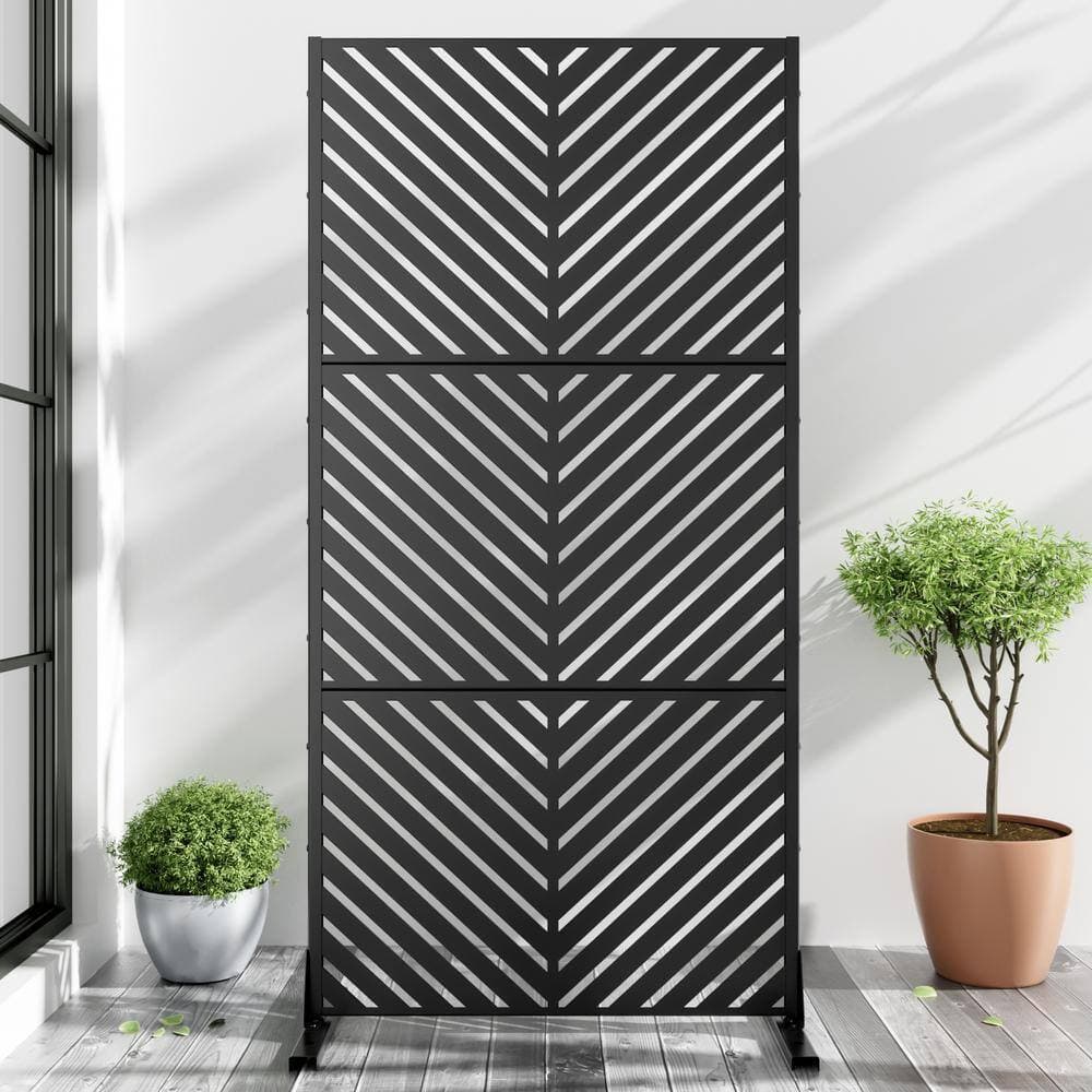 Lirago 72 in. x 35 in. Black Privacy Screen Galvanized Freestanding Panel (1)