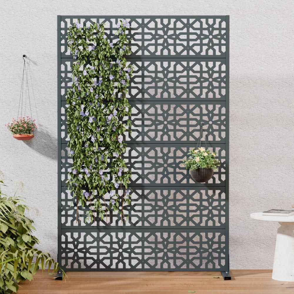Dovelina 16 in. L x 72 in. H x 47 in. W Galvanized Metal Wall Sculptures Outdoor Privacy Screens Garden Fence in Dark Gray