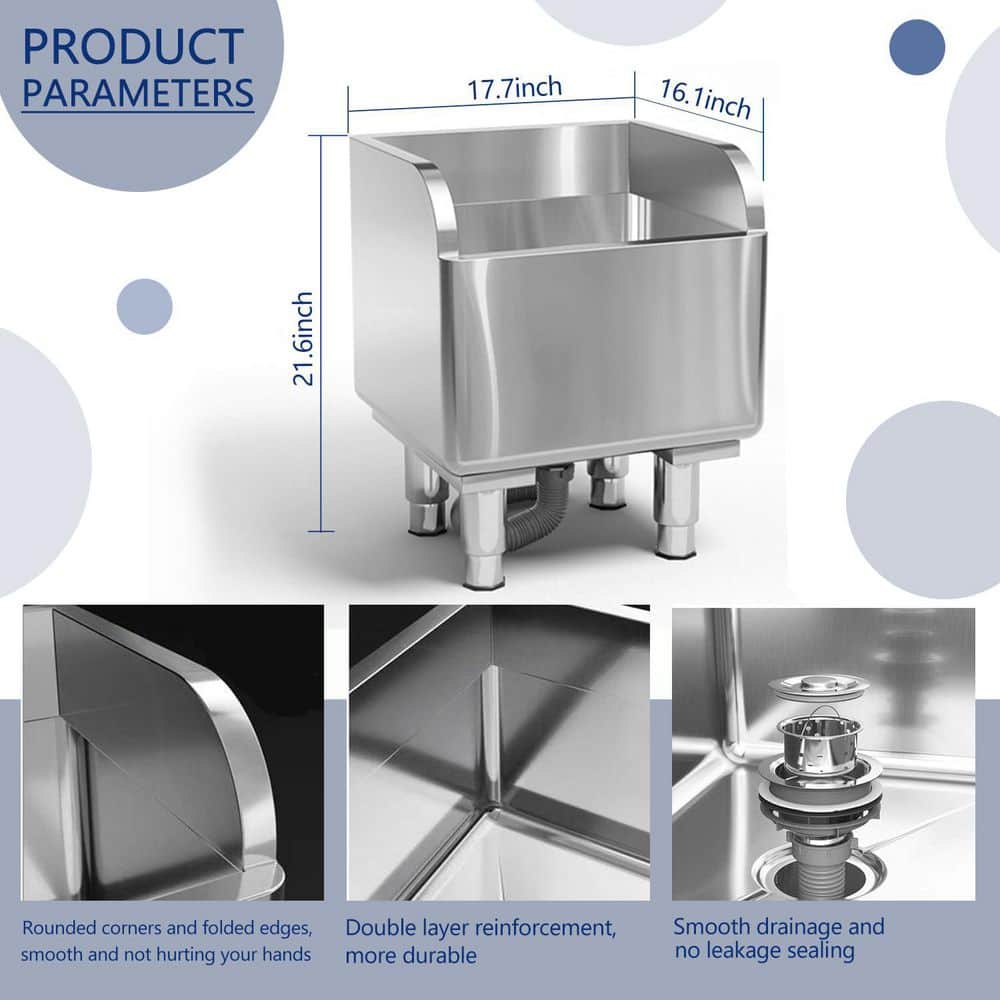 Numhew Polished Stainless Steel Freestanding Floor Mount Mop Sink for Balconies, Laundry rooms, Industries (2)