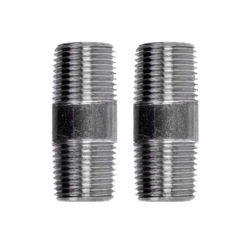 STZ Pipe Decor 1/2 in. x 2 in. Black Steel Pipe Connector (2-Pack) (1)