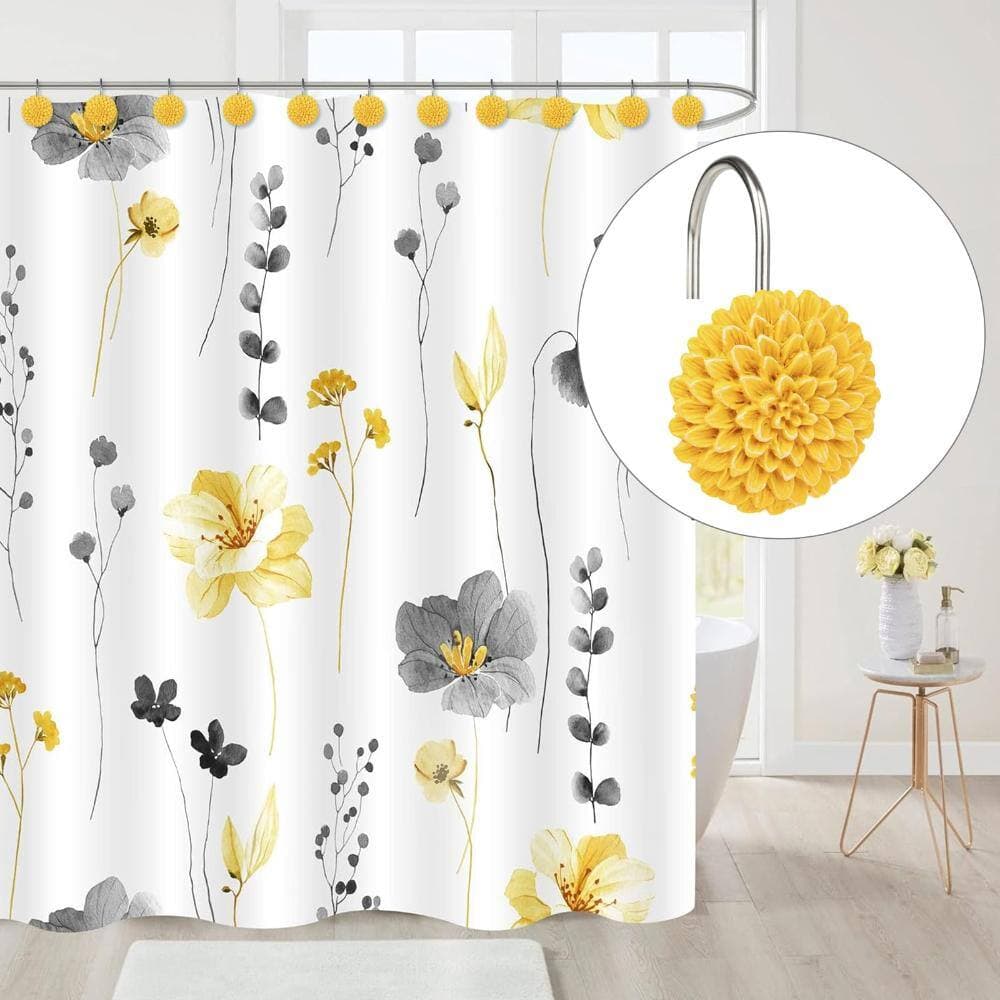 Unbranded Decorative Floral Shower Curtain Hooks, Dahlia Pinnata Resin Rings, Yellow Bath Decor, 12 Pack Sets Now (3)
