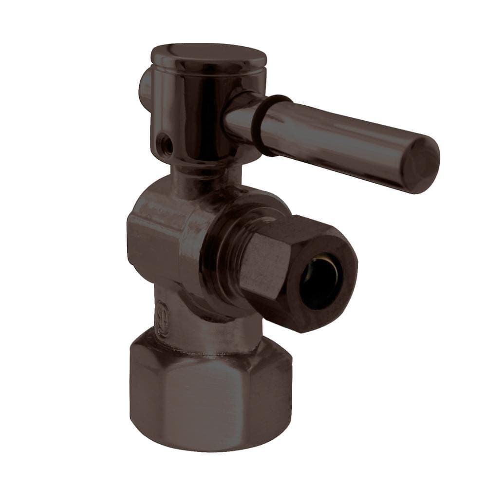 Westbrass 1/4-Turn Lever Handle Angle Stop Shut Off Valve, 1/2 in. IPS x 3/8 in. OD Compression Outlet, Oil Rubbed Bronze (1)