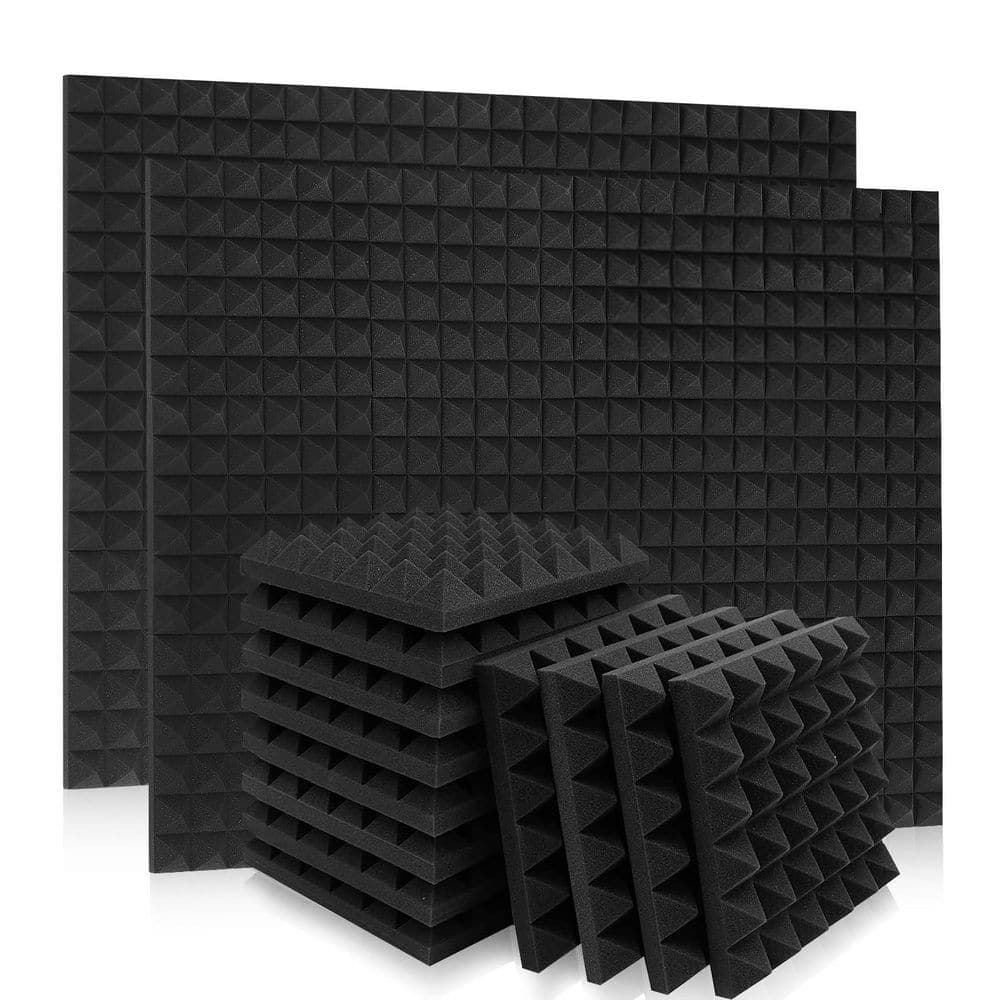 Laybus 12 in. x 12 in. x 2 in. Black Acoustic Panels (36-Pack), Pyramid Sound Proof Foam Panels for Wall, High Density (1)