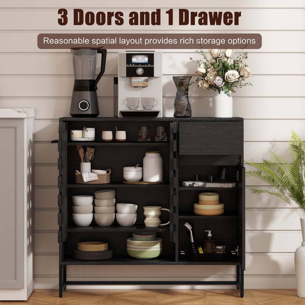 XUJMK 44 in W x 13 in D x 43 in H Linen Cabinet, Buffet Cabinet with Woven Door Accent Cabinets, Multi layer Adjustable, Black (3)