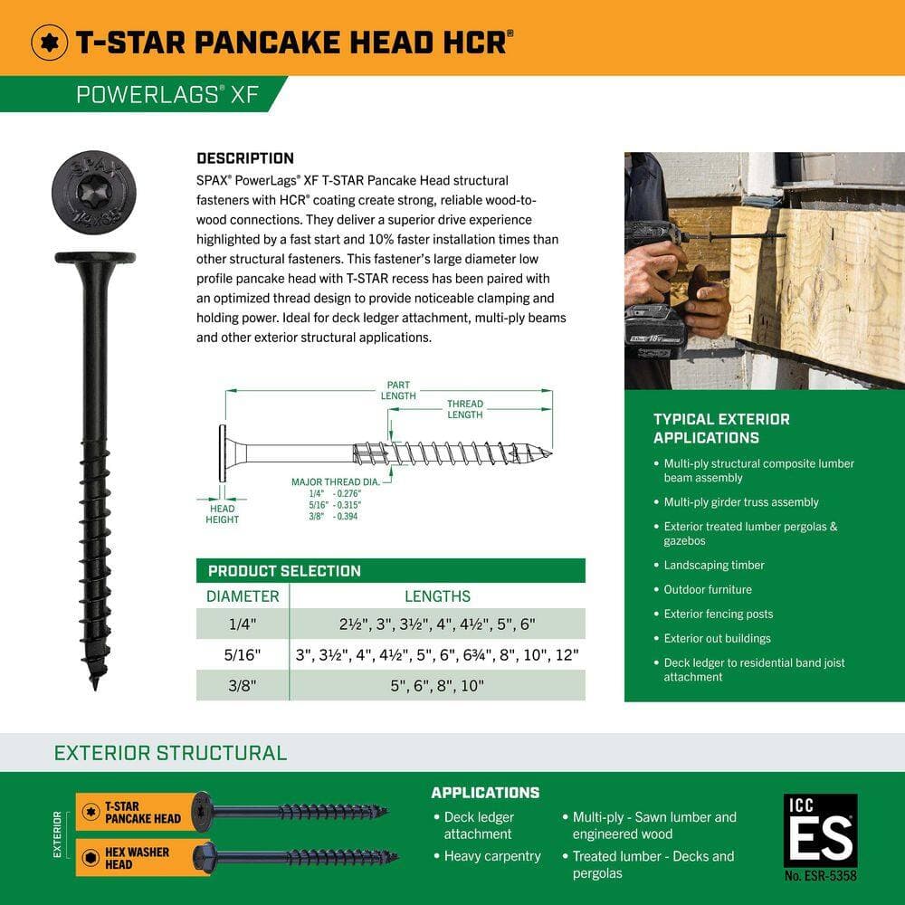SPAX 5/16 in. x 6 in. Black Powerlags XF Exterior T40 T-Star Pancake Head Structural Wood Lag Screws (250 Pieces) (3)