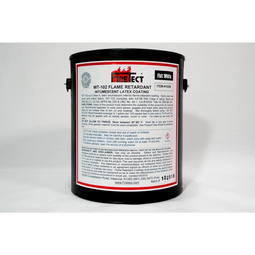 Firetect WT-102 1 gal. White Flat Latex Intumescent Fireproofing Flame Retardant Paint Coating for Wood