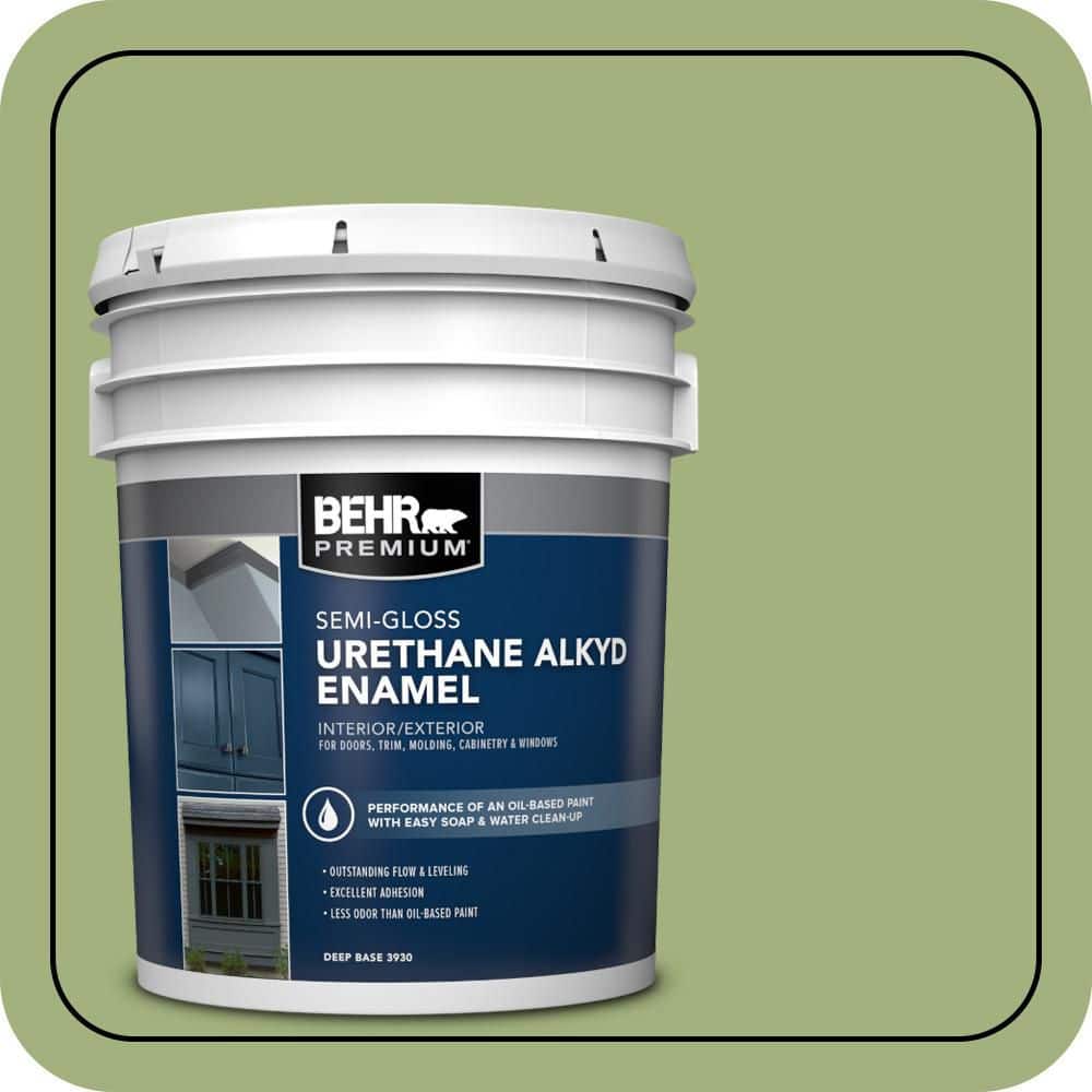 BEHR PREMIUM 5 gal. #AE-34 Meadow Green Urethane Alkyd Semi-Gloss Enamel Interior/Exterior Paint