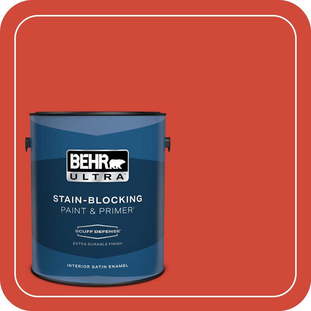 BEHR ULTRA 1 gal. #P180-7 Top Tomato Extra Durable Satin Enamel Interior Paint & Primer