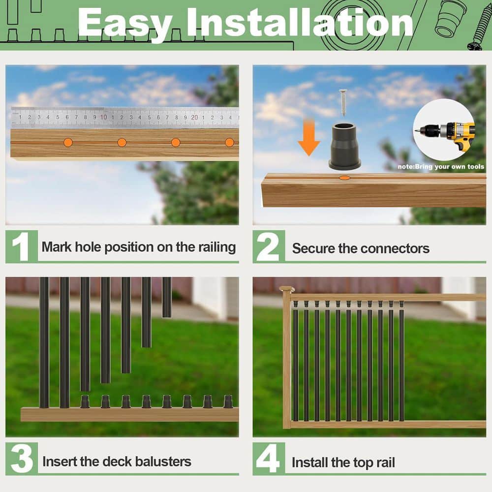 Afoxsos 4.8 in. H x 36.8 in. W Black Aluminum Stair Railing Kit Weather Resistant Deck Balusters 50 Pack (3)