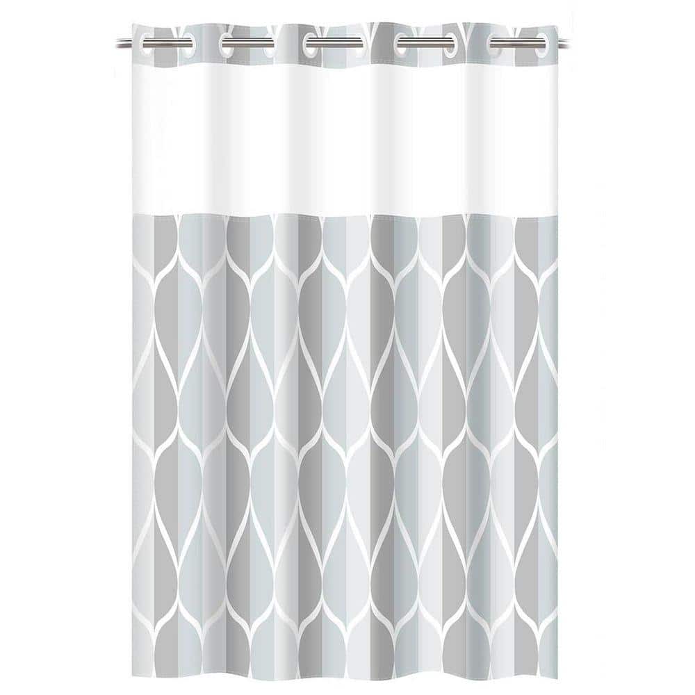 JFVKAF No Hook Hotel Style Shower Curtain Set with Snap in Fabric Liner and Mesh Top Window, Waterproof, Grey, 71 x 74 in. (1)