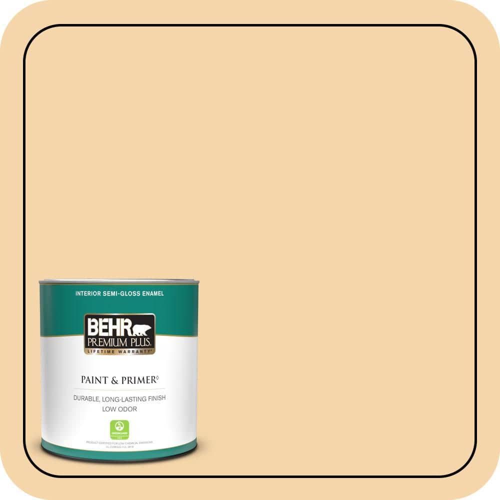 BEHR PREMIUM PLUS 1 qt. #PPU6-08 Pale Honey Semi-Gloss Enamel Low Odor Interior Paint & Primer