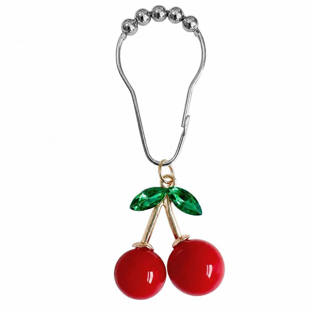 KHKFY Stainless Steel Cherry Curtain Rings and Hooks for Bathroom Shower Rod 12 Rust Proof with Resin Pendant