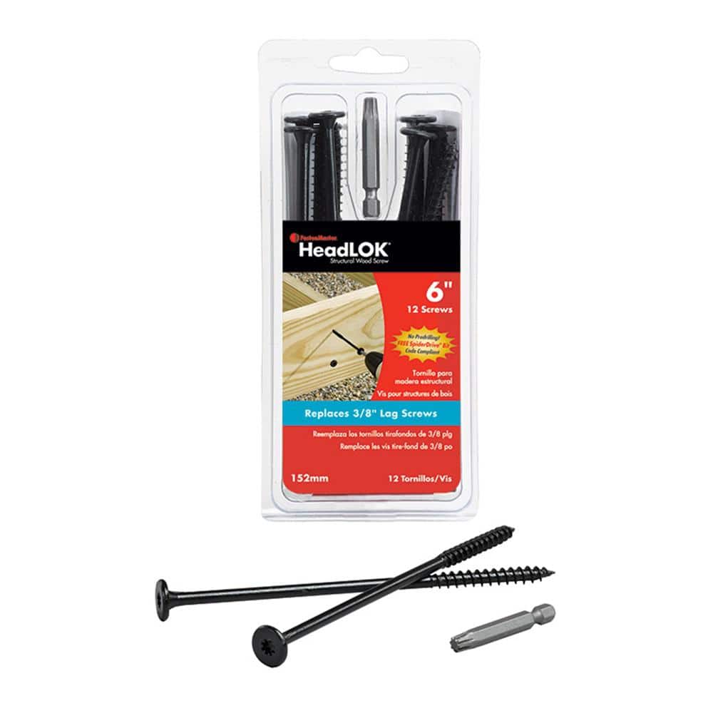 FastenMaster 6 in. HeadLOK Structural Wood Screws Flat Head Wood Screws, Black (12-Pack)