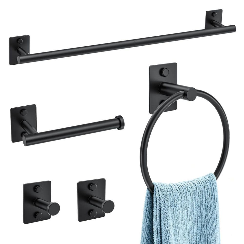 KHKFY 5-Piece 23.6 in. Stainless Steel Wall Mounted Bathroom Towel Bar Accessories Hardware Set in Matte Black (1)