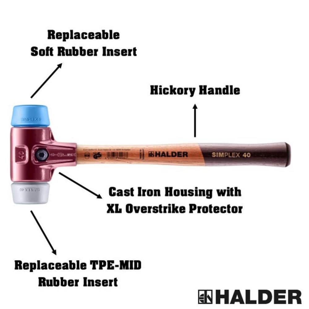 Halder Simplex 40 22 oz. Mallet with Soft Blue Rubber and Grey Rubber Inserts, Non-Marring (2)