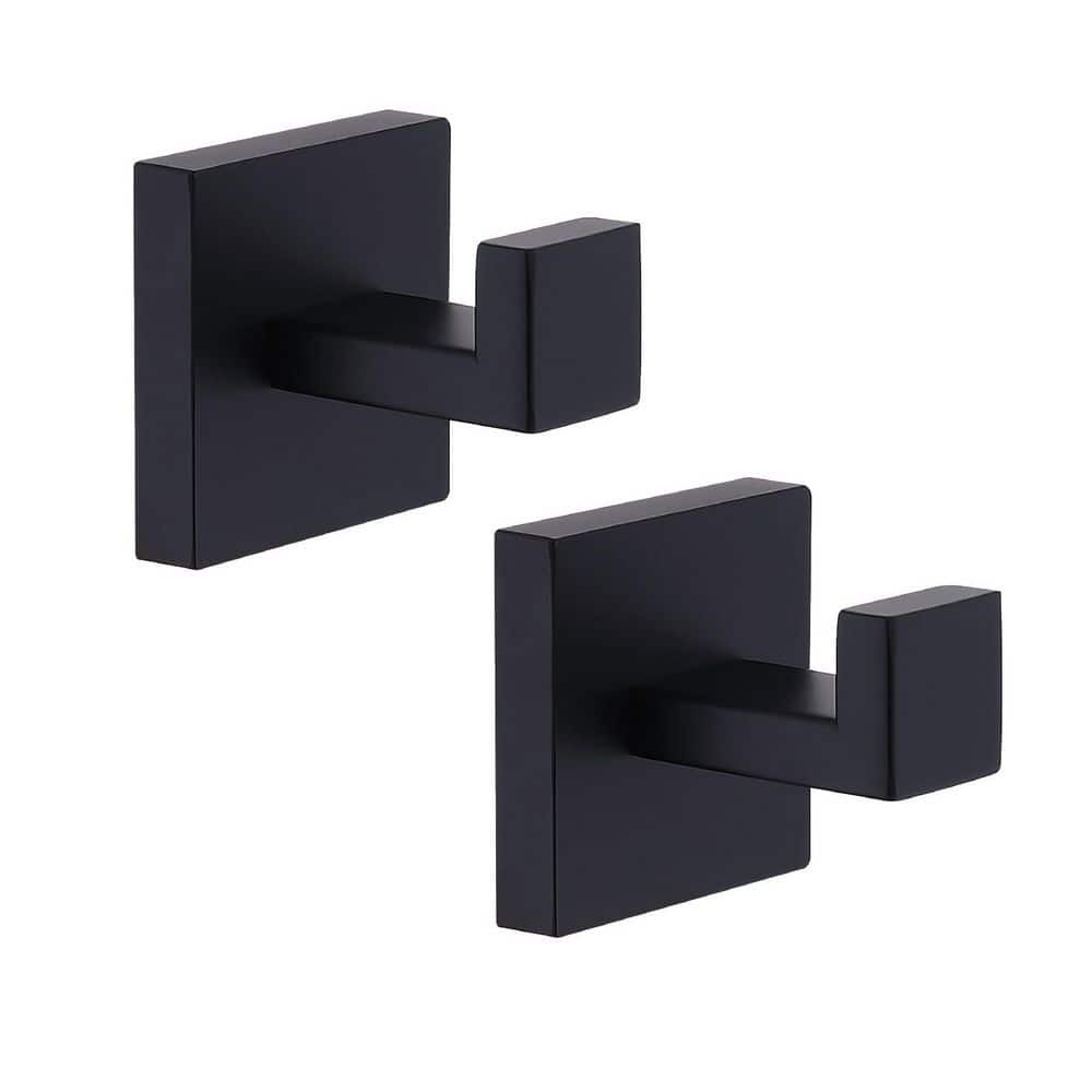Unbranded 2 Pack Matte Black 304 Stainless Steel Single Square Robe Towel J-Hook Robe/Towel Hook Wall Mounted Drill In Heavy Duty