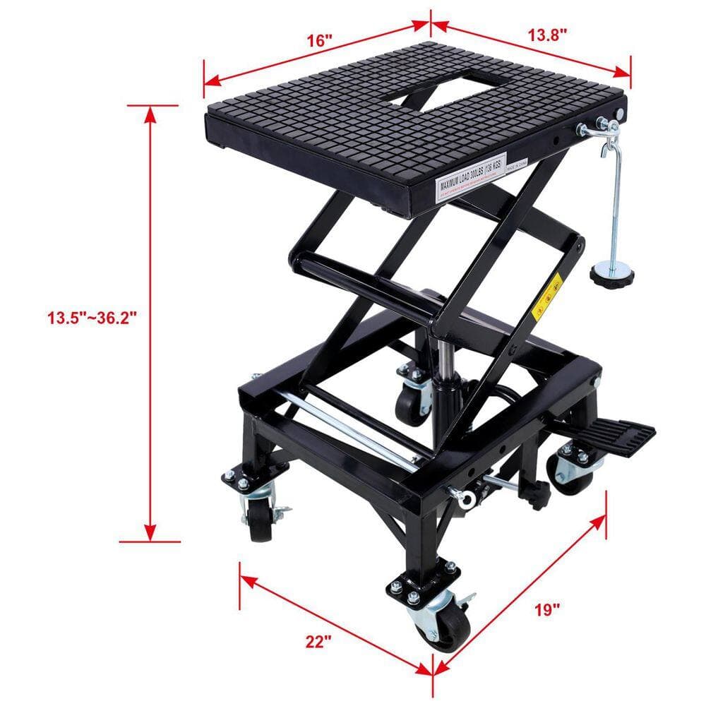 Tatayosi 300 lbs. Hydraulic Motorcycle Scissor Jack Lift Foot Step Wheels for Small Dirt Bikes, Black (2)
