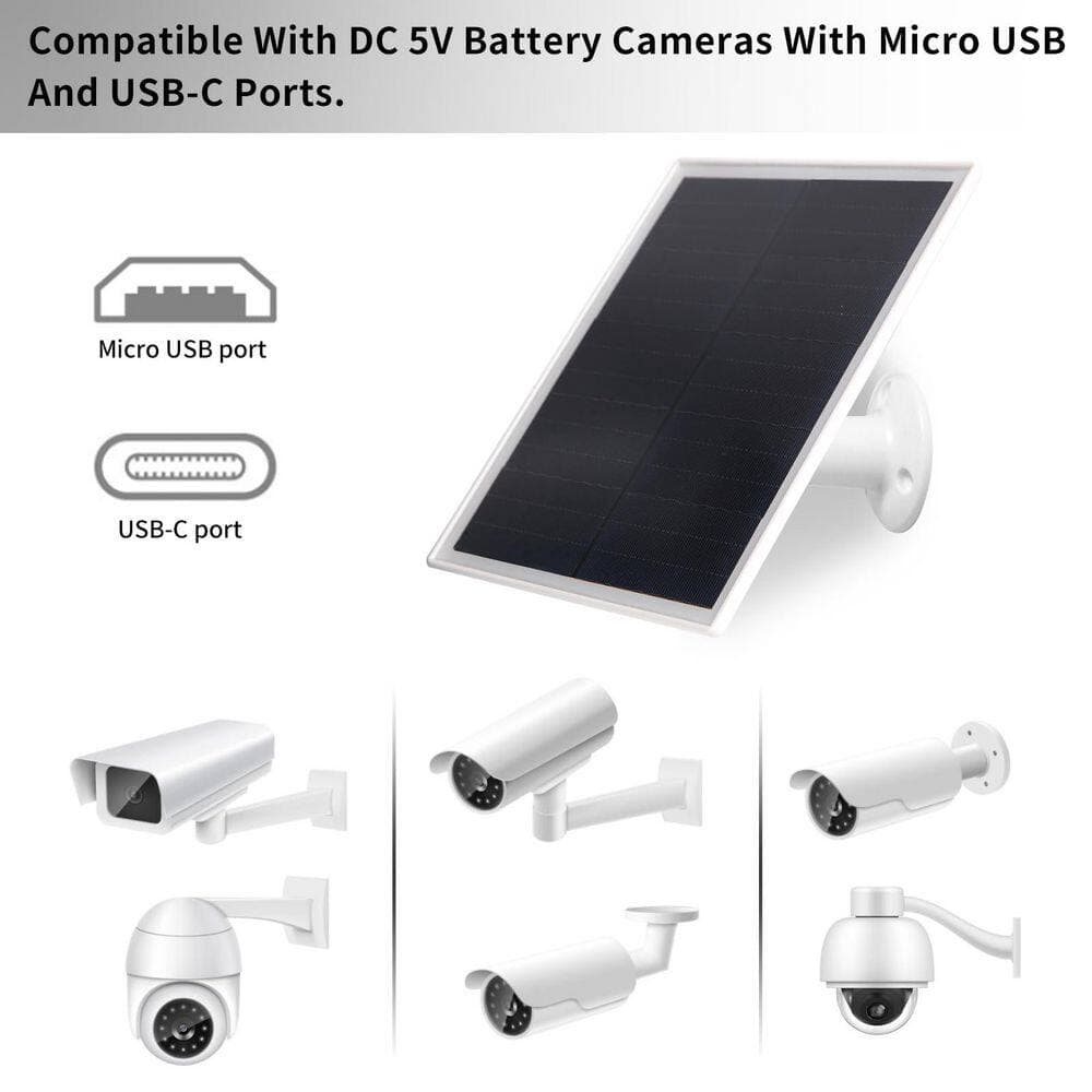 Yichuhaoxi 6-Watt 7.28 ft. Monocrystalline Solar Panel w/ Micro USB USB-C Port IP66 Waterproof Camera Solar Panel Adjustable (3)