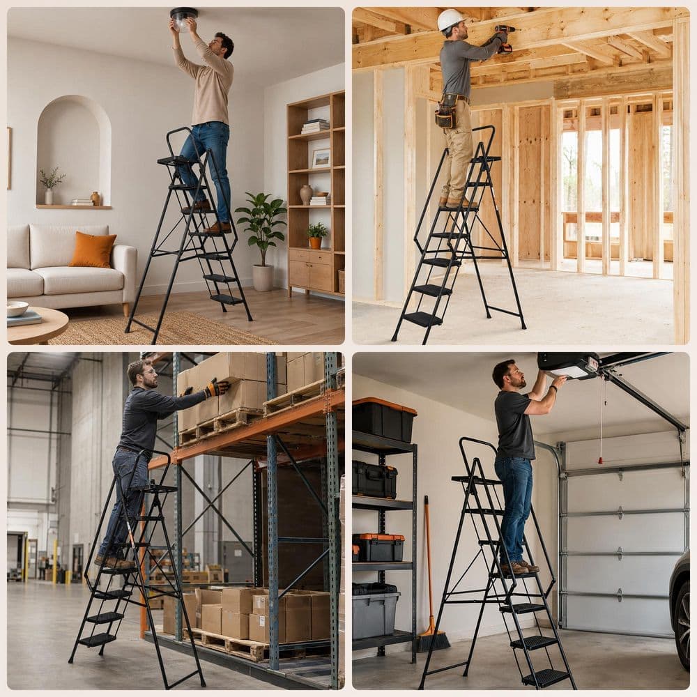 Silverpark 6.5 ft. Steel Lightweight Step Ladder (12 ft. Reach) Tray Included, 500 lbs. Load Capacity, with Anti-Slip Wide Pedals (2)