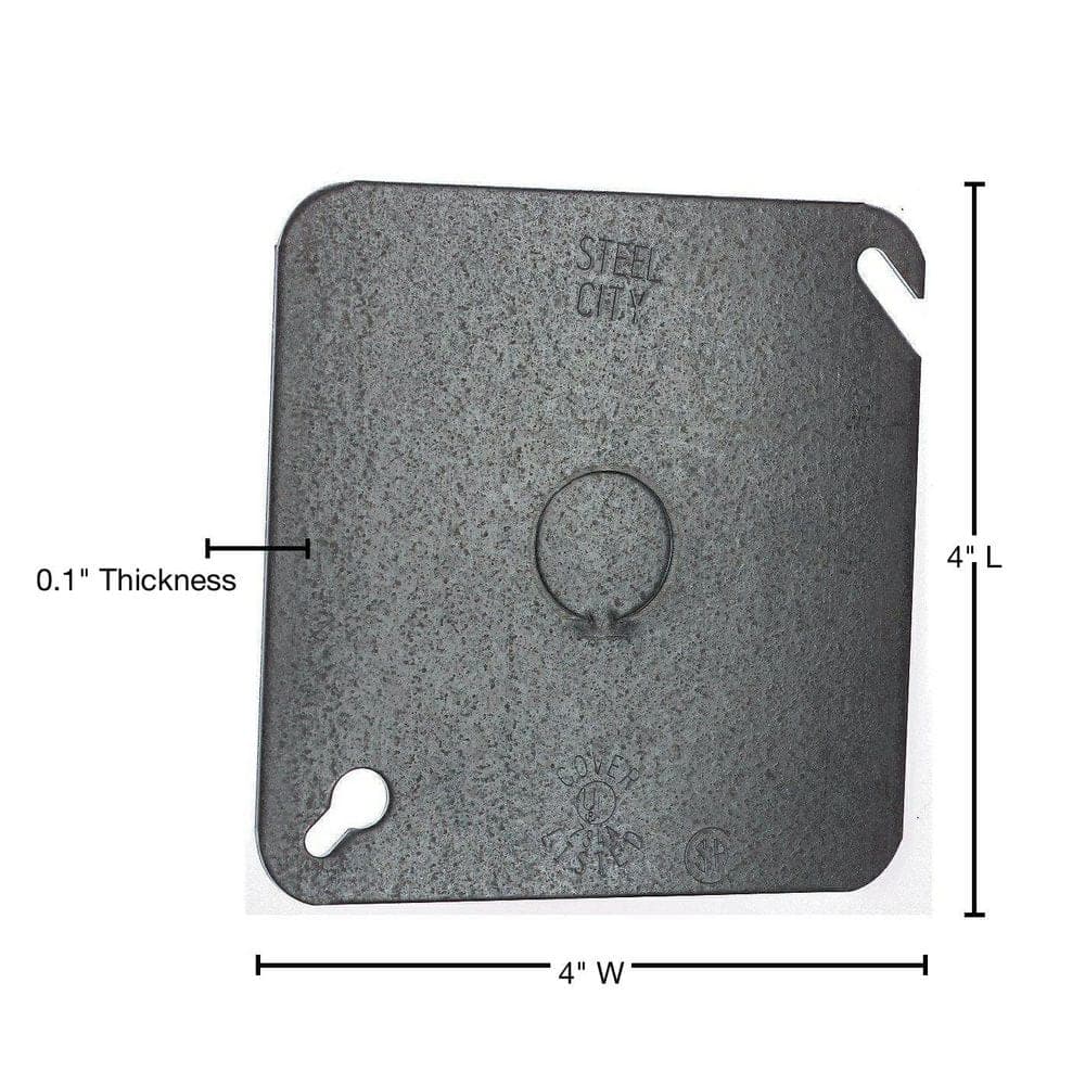 Steel City 4 in. Flat Metallic Square Cover with 1/2 in. Knockout (52C6-50R) (4)