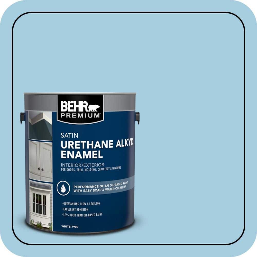 BEHR PREMIUM 1 gal. #M490-2 Carefree Sky Urethane Alkyd Satin Enamel Interior/Exterior Paint (1)