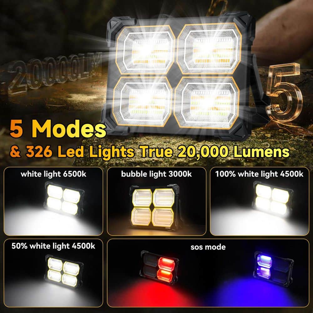 BeamBox 120-Volt LED Solar Portable Light, 20000 Lumen Magnetic Work Lights, 326 LED Battery Work Lights w/ Stand 5-Lights Modes (2)