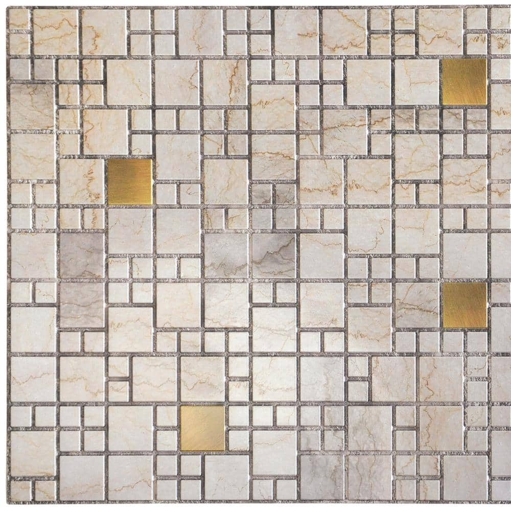 Dundee Deco 3D Falkirk Retro 10/1000 in. 38 in. 19 in. Faux Marble with Gold Squares PVC Wall Panel (1)