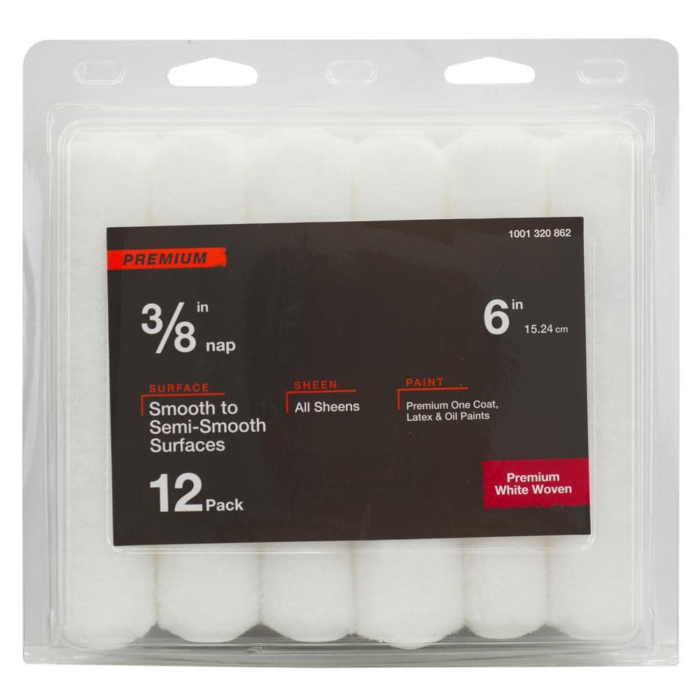 PRIVATE BRAND UNBRANDED Premium 6 in. x 3/8 in. Shed Resistant White Woven Mini Paint Roller Cover (12-Pack)