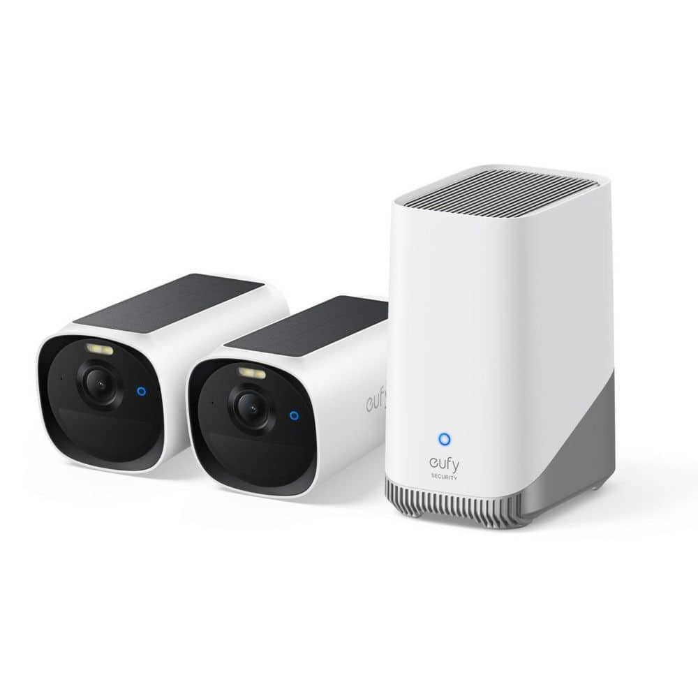 E40 Eufy Cam Kit Wireless Outdoor Smart Solar Security Camera with 2-Cameras, Home- Base S380, and No Monthly Fees