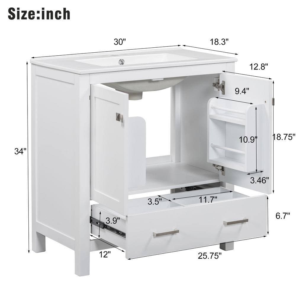COWLOWN 30 in. D x 18 in. W x 34 in. H Bathroom White Linen Cabinet (2)