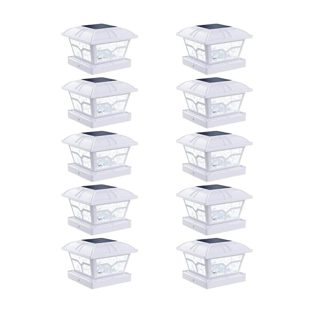 Afoxsos 8-LED Solar Post Cap Lights Outdoor 2 Color Modes White Waterproof for 4x4 5x5 6x6 Wooden Vinyl Posts 10-Pack (1)
