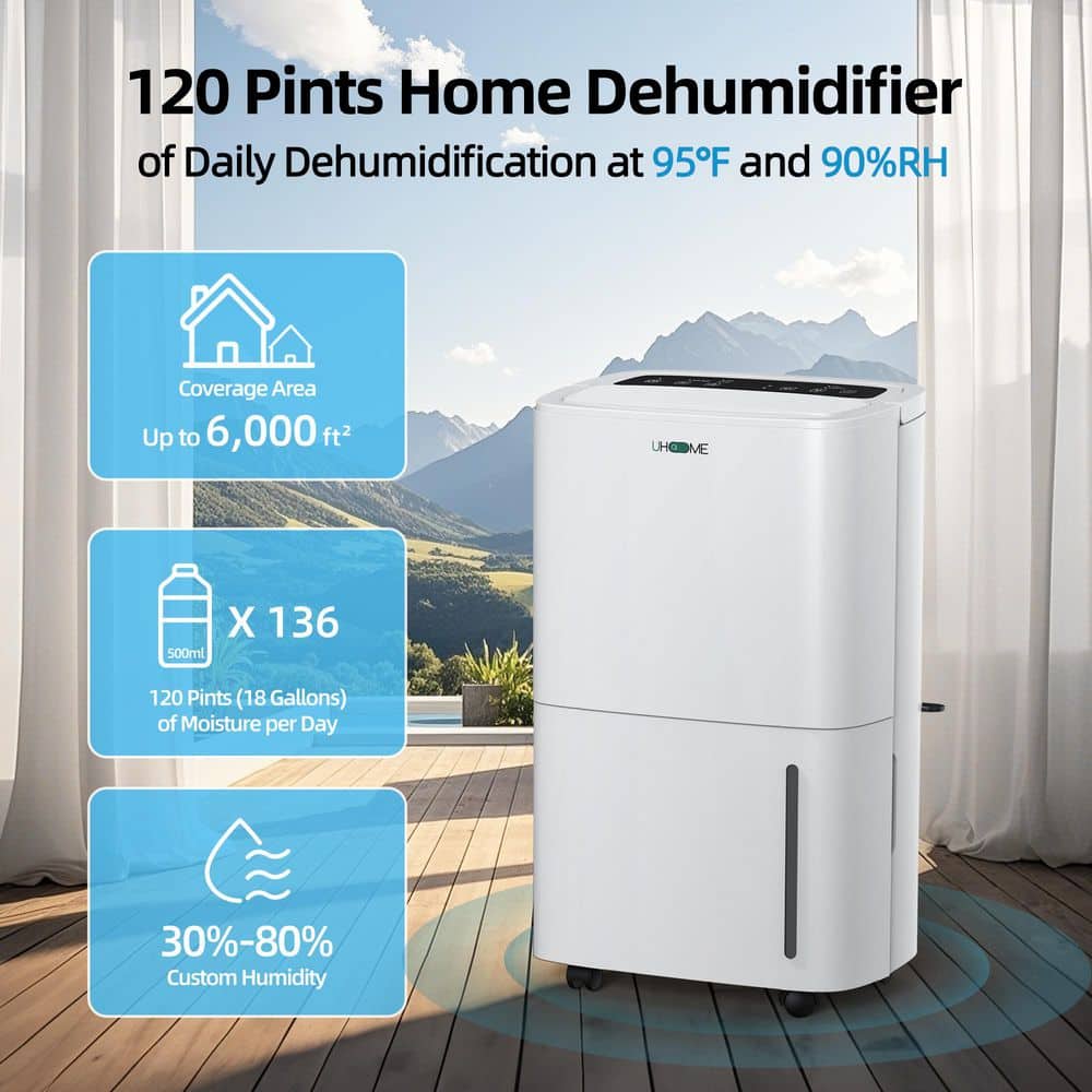 Edendirect 120 pt. 6,000 sq. ft. Bucket Dehumidifier in. White with Drain Hose, Auto Defrost (2)