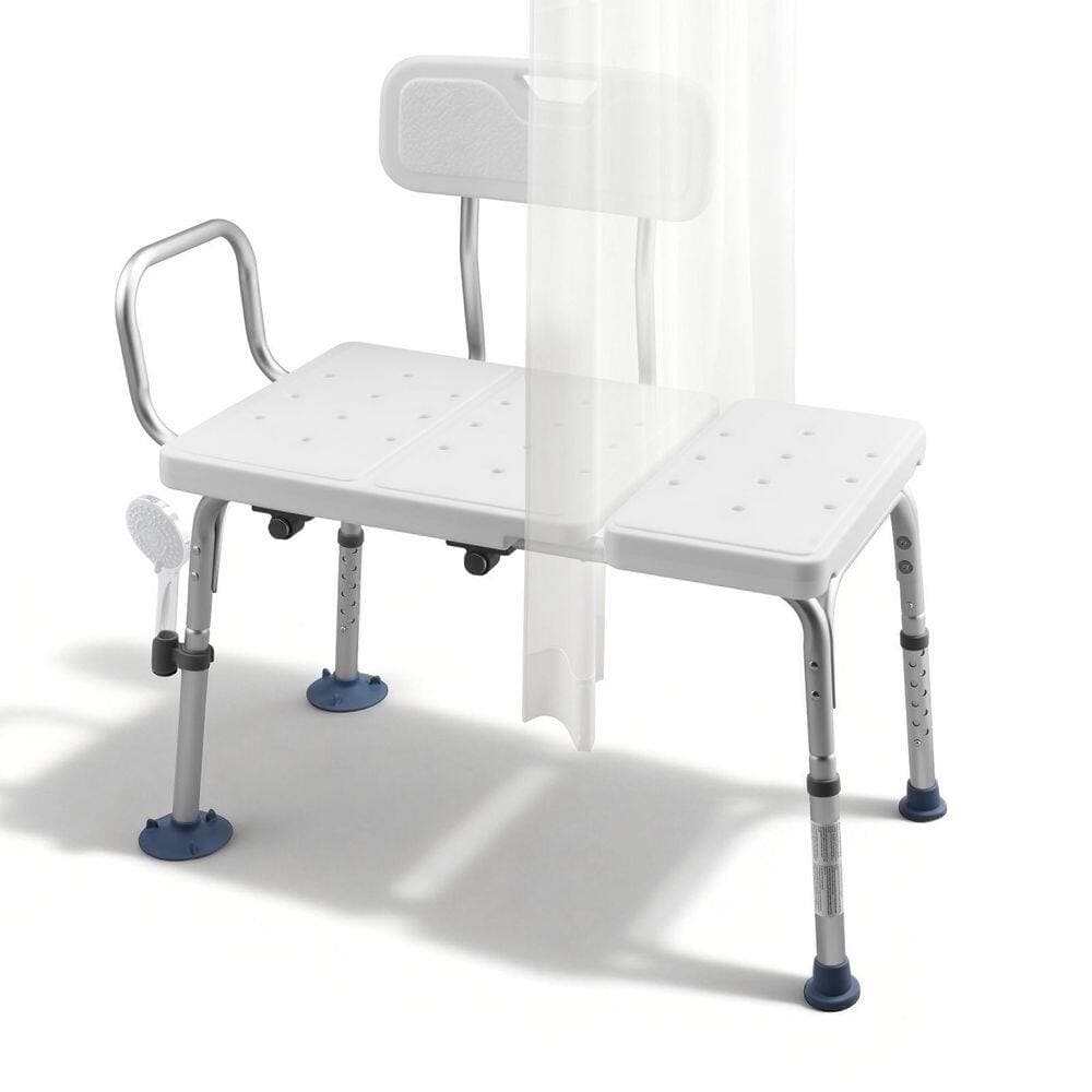 VEVOR 20.9 in. W Freestanding Tub Transfer Bench with Arms & Backrest in White, Adjustable Height, Supports up to 400 lbs. (1)
