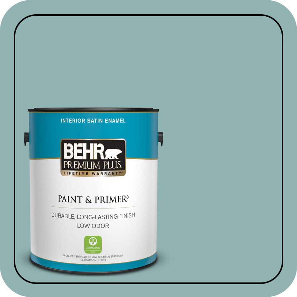 BEHR PREMIUM PLUS 1 gal. #BIC-24 Artful Aqua Semi-Gloss Enamel Low Odor Interior Paint & Primer (1)