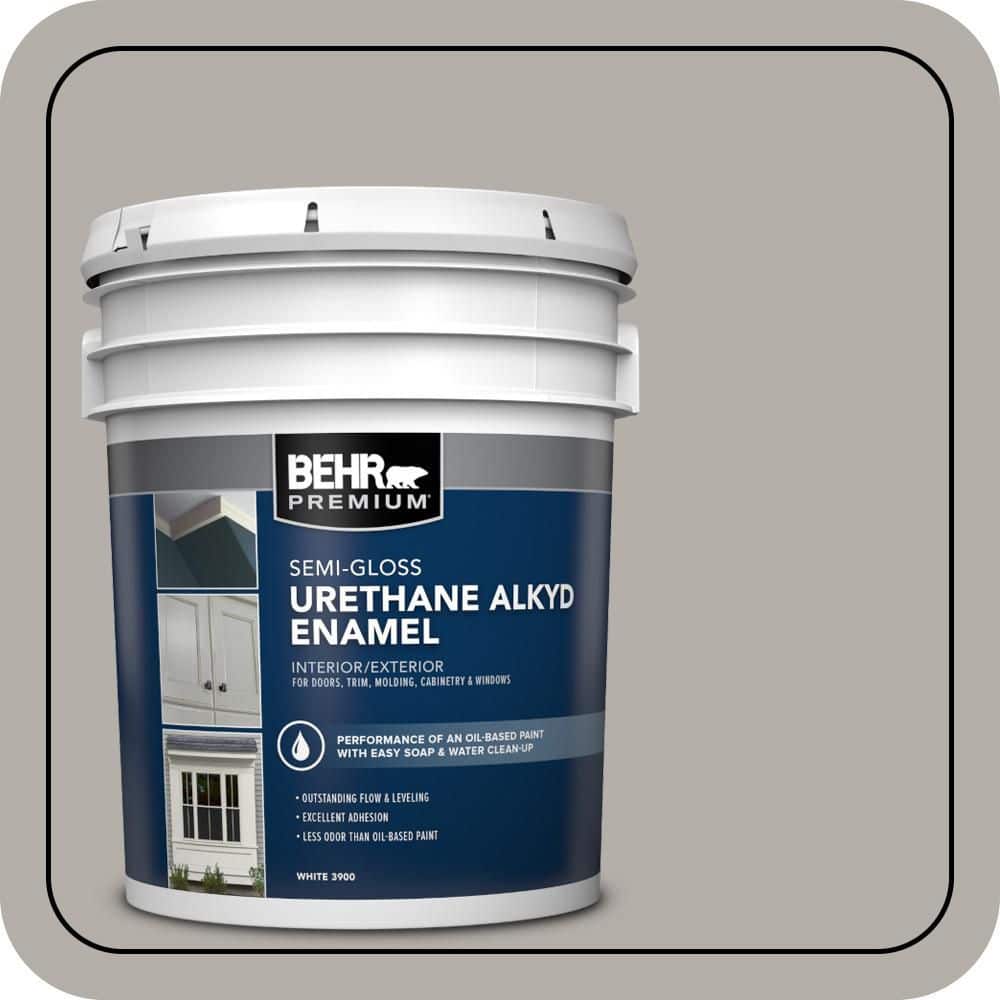 BEHR PREMIUM 5 gal. #T17-09 Laid Back Gray Urethane Alkyd Semi-Gloss Enamel Interior/Exterior Paint