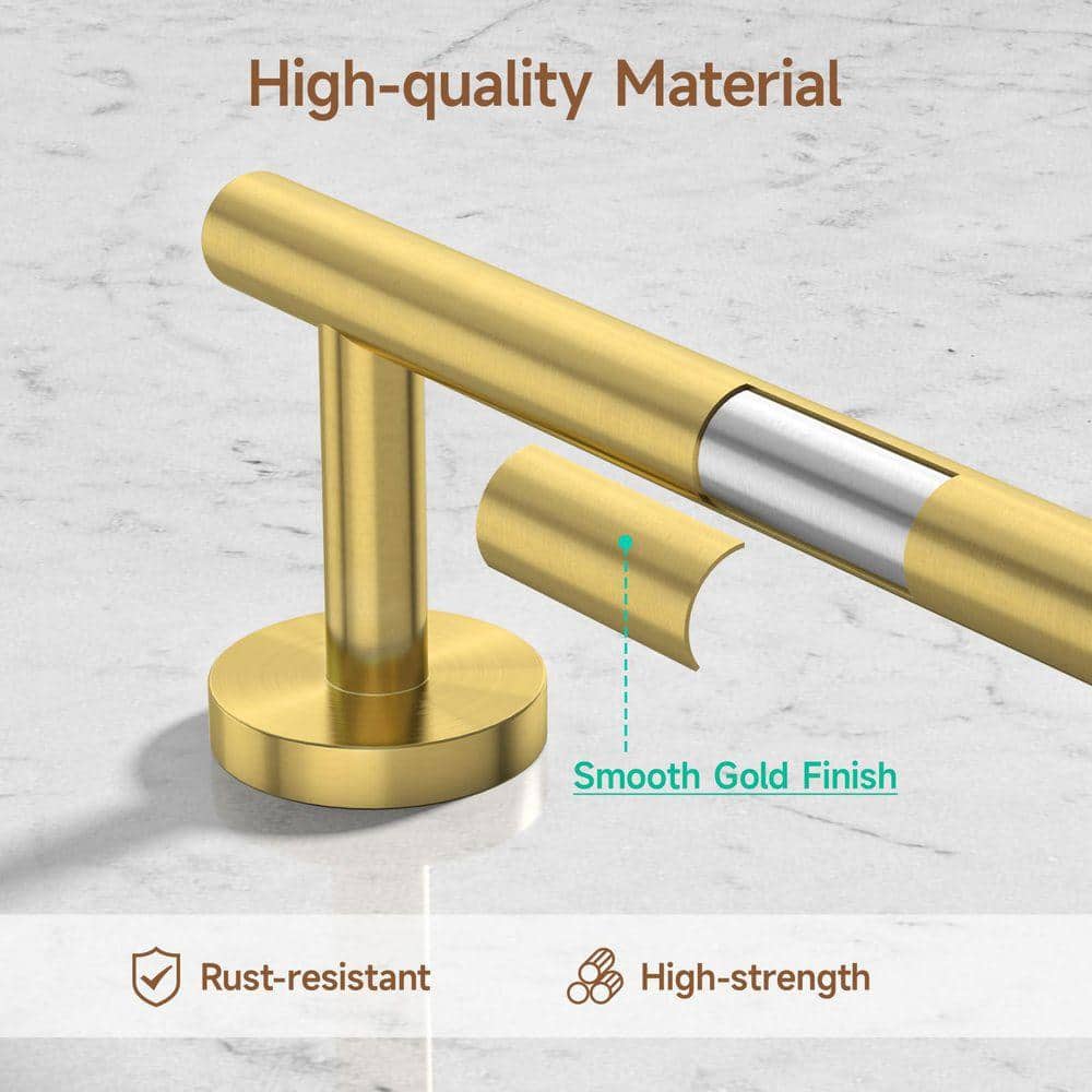 Unbranded 4-Piece Bathroom Accessories Set with 24-Inch Towel Bar Toilet Paper Holder Towel Ring Robe Hook in Brushed Gold (2)