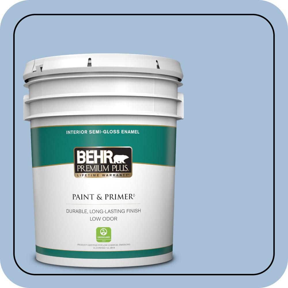 BEHR PREMIUM PLUS 5 gal. #580D-4 Skysail Blue Semi-Gloss Enamel Low Odor Interior Paint & Primer