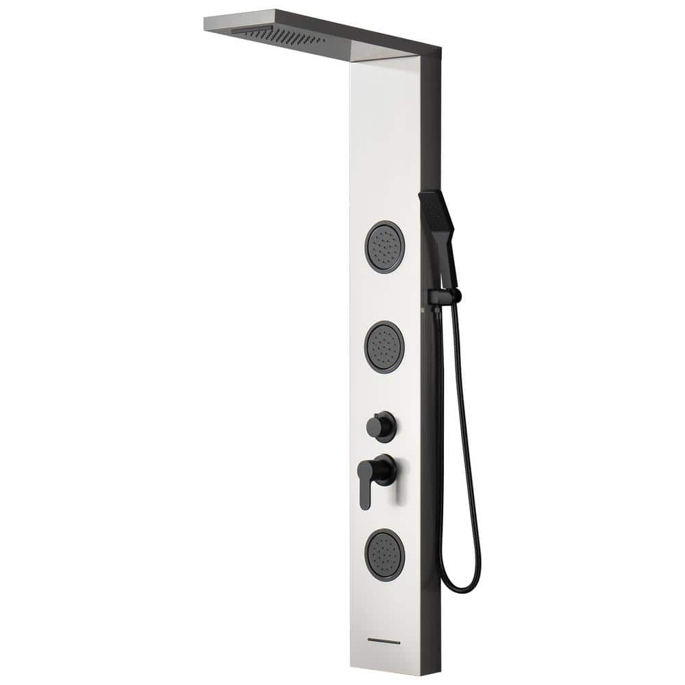 HOMEMYSTIQUE Dual 4-in-1 3-Jet Rainfall Shower Panel System with Rainfall Shower Head and Shower Wand in Black Nickel (1)