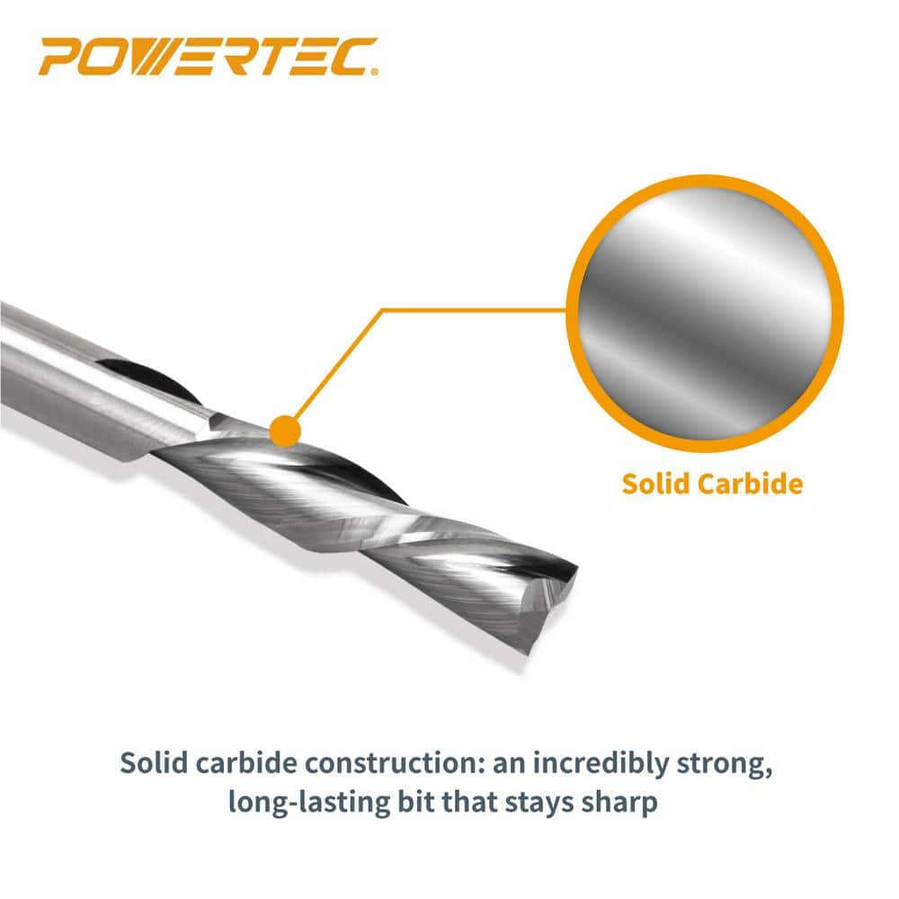 ‎POWERTEC 1/4 in. Shank Solid Carbide Spiral Router Bit with Down Cut, 1/4 in. Cutting Diameter and 1 in. Cutting Length (2)