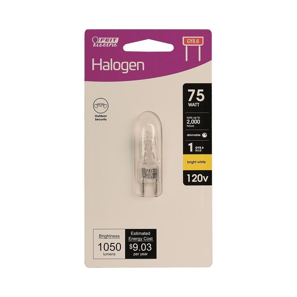 Feit Electric 75-Watt Bright White (2700K) T4 GY8.6 Bi-Pin Base Dimmable Halogen Light Bulb (4)